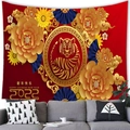 Tiger pattern New Year tapestry for wall decor with red peach skin velvet fabric - 100X70 / Tiger Year Style 9 (9)