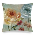 Vintage-Kissenbezug mit Mohn- und Rosenmuster und französischem Parfüm-Design - Französisches Vintage Rosenparfüm Etikett (2) / 45x45 cm