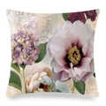 Vintage Kissenhülle mit Pfingstrosen und Typografie Design auf weißem Hintergrund - Vintage Rosa Pfingstrose Lila Hortensie (4) / 45x45 cm