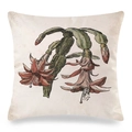 Dettaglio macro della federa per cuscino con stampa botanica di orchidea stile vintage - Motivo Cactus di Natale / 45x45 cm