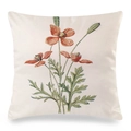 Dettaglio della stampa di orchidee vintage su fodera per cuscino quadrata in seta finta - Motivo Floreale Arancio Rosso / 45x45 cm