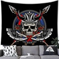 Viking warrior skull tapestry with horned helmet and crossed axes over a gray sofa - 15 / 100x70(Peach Skin)