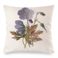 Vintage orchid silk cushion cover with hand-painted botanical flower print on cream fabric - Geranium Pattern