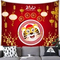 Tiger Year festive wall tapestry in red peach skin fabric with cartoon graphics - 100X70 / Tiger Year Style 12 (12)