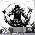 Black and white Viking warrior tapestry wall hanging featuring a dual axe warrior design - 13 / 100x70(Peach Skin)