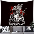 Skull warrior tapestry with 'Only death will stop the warrior' quote in black and red - 14 / 100x70(Peach Skin)