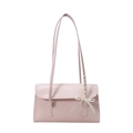 Borsa baguette rosa stile ballerina con fiocco di seta e pelle liscia - Rosa