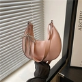 Pink crescent hobo bag for women with silver bow pendant and fashion lettering charm - Pink