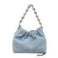 Secchiello in denim azzurro con manico in perline d'argento e dettagli in strass scintillanti - Azzurro