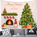 Christmas tapestry featuring gnomes and a fireplace in a cozy living room scene - 100X70 / Fireplace Gingerbread Man Christmas Tree (18) / Peach Skin