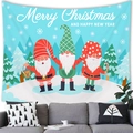 Christmas gnome tapestry with snowy tree landscape hung above a cozy living room sofa - 100X70 / Gnomes and Snow Background (17) / Peach Skin