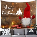 Detail of Christmas gnome tapestry with Merry Christmas text on wood grain background - 100x70cm / Red Hat Gnome and Candy Cane (16) / Peach Skin
