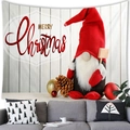 Merry Christmas gnome wall tapestry with wood pattern background for home decor - 100X70 / Red Hat Gnome with White Wood Grain (14) / Short Plush