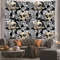 Gothic Halloween tapestry featuring golden skulls and mushrooms for home wall decor - Glowing Gold Skull Mushroom