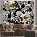 Trippy skull and mushroom tapestry for Halloween decor in a modern living room - Retro Black Gold Skull Mushroom