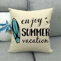 Linen cushion cover with enjoy SUMMER vacation text and surfboard graphic print - Enjoy Summer Vacation (12)