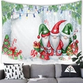 Modern living room wall tapestry with watercolor Christmas gnomes and festive string lights - 100X70 / Three Gnomes Watercolor Style (10) / Peach Skin / Multicolor (10)