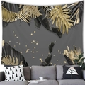 Detail of tropical palm and monstera leaf tapestry with gold accents on a grey fabric - 100x70(Peach Skin) / Black Gold Gray Tropical Broadleaf (Style 15)