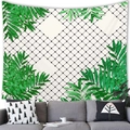 Detail of tropical leaf wall tapestry hanging above a modern sofa for home decor - 100x70cm / Peach Skin / Polka Dot Grid Green Leaf (Style 9)