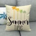 Linen sofa pillow cover with palm tree prints and Summer Time text on beige fabric - Summer Time (13)