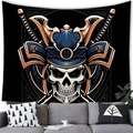 Japanese Samurai skull tapestry with helmet and swords hanging above a modern sofa - 17 / 100x70(Peach Skin)