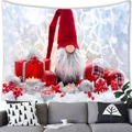 Christmas gnome peach skin wall tapestry with red gift boxes and festive snowflake pattern - 100X70 / Red Hat Gnomes with Gift Boxes and Balls (4) / Peach Skin