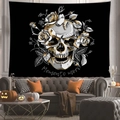 Halloween skull and roses tapestry with Memento mori lettering for gothic home wall decor - Gold Skull and Roses / 100x70(Peach Skin)