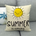 Linen decorative pillow cover with yellow cartoon sun and SUMMER IS COMING print - Summer Is Coming Sun (14)