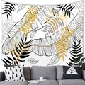 Nordic style tropical leaf wall tapestry with golden texture over a grey sofa decor - 100x70(Peach Skin) / Nordic Black White Gold Leaf (Style 2)