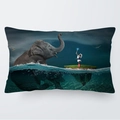 Funda de cojín rectangular de terciopelo con elefante gigante surrealista y niña en el mar - 30cm x 50cm / Fantasía Submarina Elefante y Niña (10)