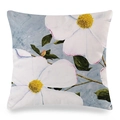 Watercolor camellia silk sofa cushion cover with artistic oil painting flower pattern - Grey-Blue Artistic White Flower (17)