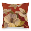 Detailed close-up of oil painting style white lily flower print on fabric pillow case - Red Oil Painting Magnolia (14)