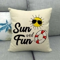 Linen sofa pillow cover featuring Sun and Fun text and summer sun cartoon print - Sun And Fun Sun (16)