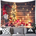 Christmas gnome tapestry wall hanging with festive lights and wood texture pattern - 100X70 / Vintage Wood Grain Gnome & Star Lights (2) / Peach Skin