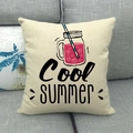 Linen decorative pillow featuring a Cool Summer beverage print on a gray sofa - Cool Summer Drink (17)