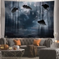 Arazzo di Halloween con corvi in una foresta nebbiosa per decorazione parete soggiorno - Foresta Nebbiosa Corvo (Modello 9) / 100x70(Pelle di Pesca)