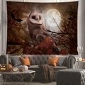 Halloween tapestry with barn owl, moon and bats hanging above a grey sofa - Peach Skin / Autumn Moon Owl (Pattern 2) / 100X70