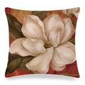 Square faux silk cushion cover with white camellia watercolor print and green leaves - Classic White Magnolia (2)