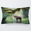 Funda de cojín rectangular 30x50cm con elefante africano en la selva tropical - 30cm x 50cm / Elefante en el Arroyo Paisaje Natural (14)