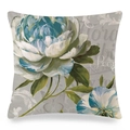 Funda de cojín de seda sintética con elegante estampado de peonías acuarela azul y blanco - Floral Azul Europeo Gris Claro (4)