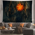 Detailed Halloween tapestry showing pumpkin figure in dark forest hanging over a sofa - Pumpkin Monster Forest (7)-100x70(Peach Skin)