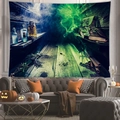 Detailed view of Halloween wall tapestry featuring a magic alchemy lab on a living room wall - Alchemist Lab (6)-100x70(Peach Skin)