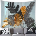 Modern gold and black tropical monstera leaf wall tapestry over a grey sofa - 100x70(Peach Skin) / Modern Black Gold Yellow Monstera (Style 4)