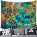 Vibrant starry sky mandala wall tapestry above a sofa in a modern living room decor - 100x70(Peach Skin) / Blue Green Watercolor Mandala (Style 4)