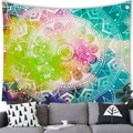 Vibrant watercolor mandala wall tapestry for living room decor with geometric floral pattern - 100x70(Peach Skin) / Rainbow Watercolor Mandala (Style 2)