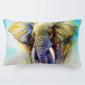 Weicher Kissenbezug mit Aquarell-Elefant 30x50cm in kräftigen Blau- und Gelbtönen - Gelb Blau Farbverlauf Aquarell Elefant Stil (19) / 30cm x 50cm