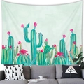 Vista dettagliata dell'arazzo cactus ad acquerello con fiori rosa sopra un divano grigio - Fiore di Cactus ad Acquerello (15) / 100x70cm (Tessuto Pelle di Pesca)