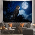 Halloween tapestry with owl and full moon design in a cozy living room setup - Peach Skin / Forest Moon Owl (Pattern 1) / 100X70