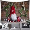 Christmas gnome wall tapestry with wood background and red hat gnome for home decor - 100X70 / Red Hat Gnome Wreath Wood Grain (6) / Peach Skin