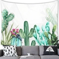 Watercolor tropical green leaves and succulent plants wall tapestry for home decoration - Peach Skin / Hand-drawn Cactus (Style 2) / 100X70